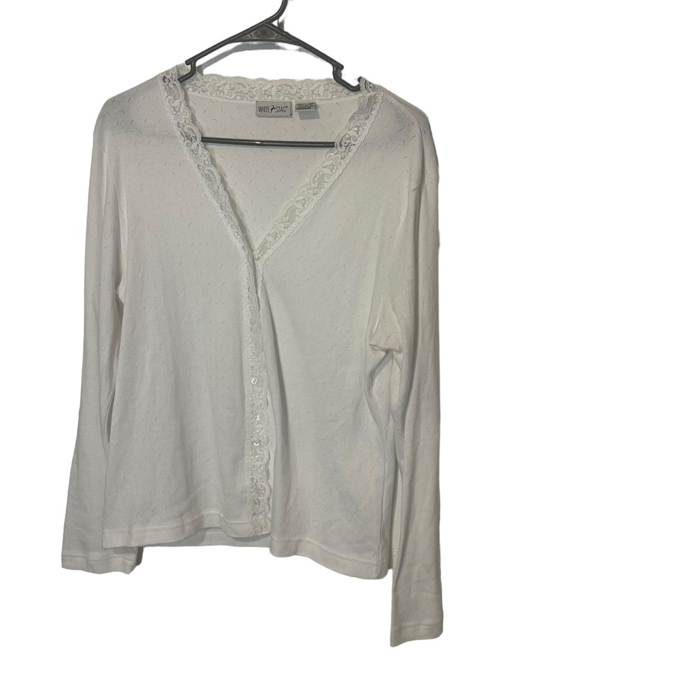 White Stag Vintage Women's‎ Size Large White Lace Cottage Core Button Shirt